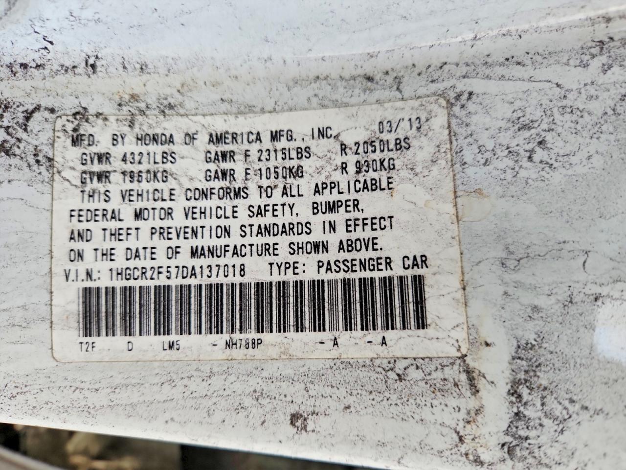 2013 HONDA ACCORD