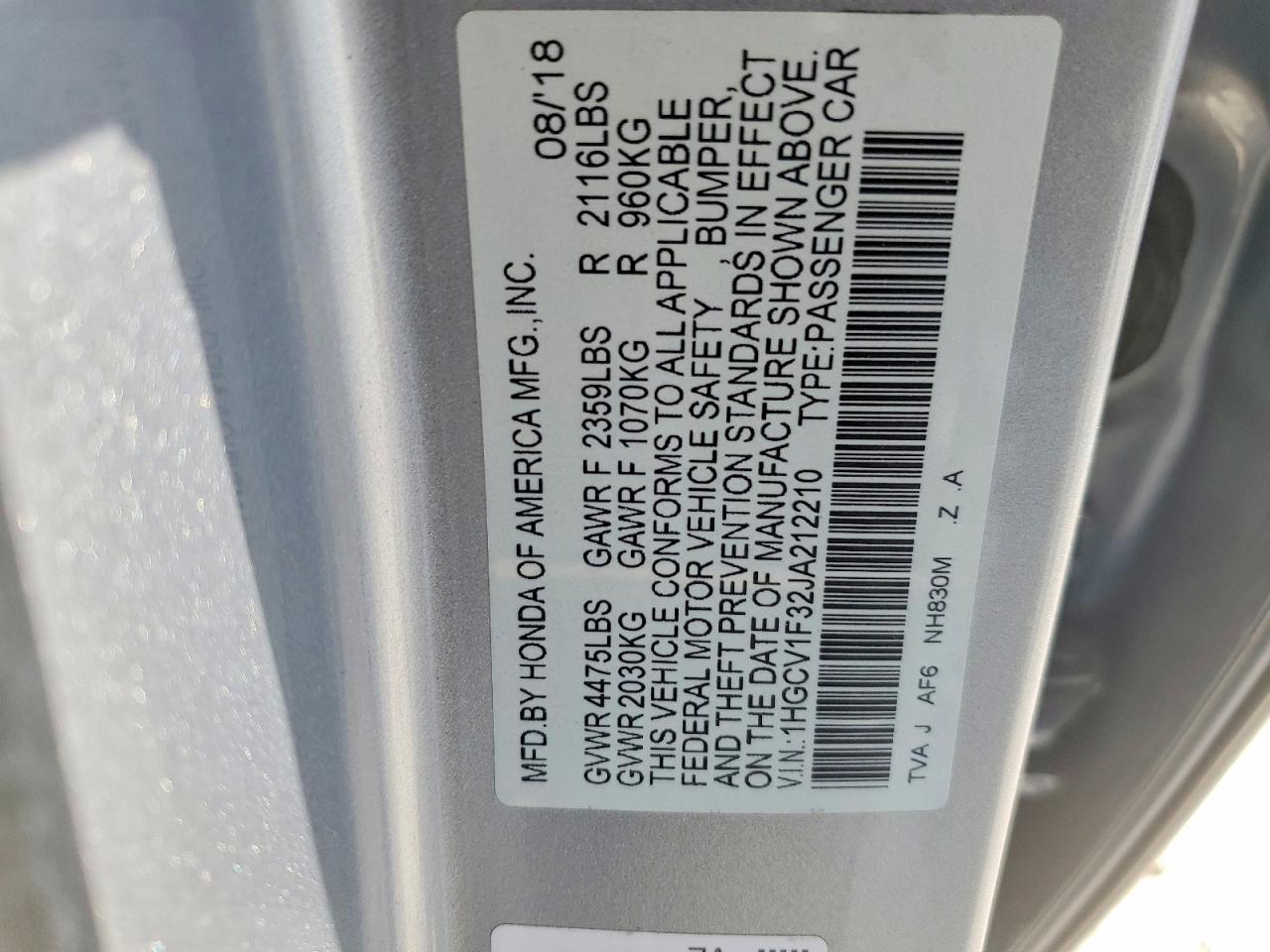 2018 HONDA ACCORD