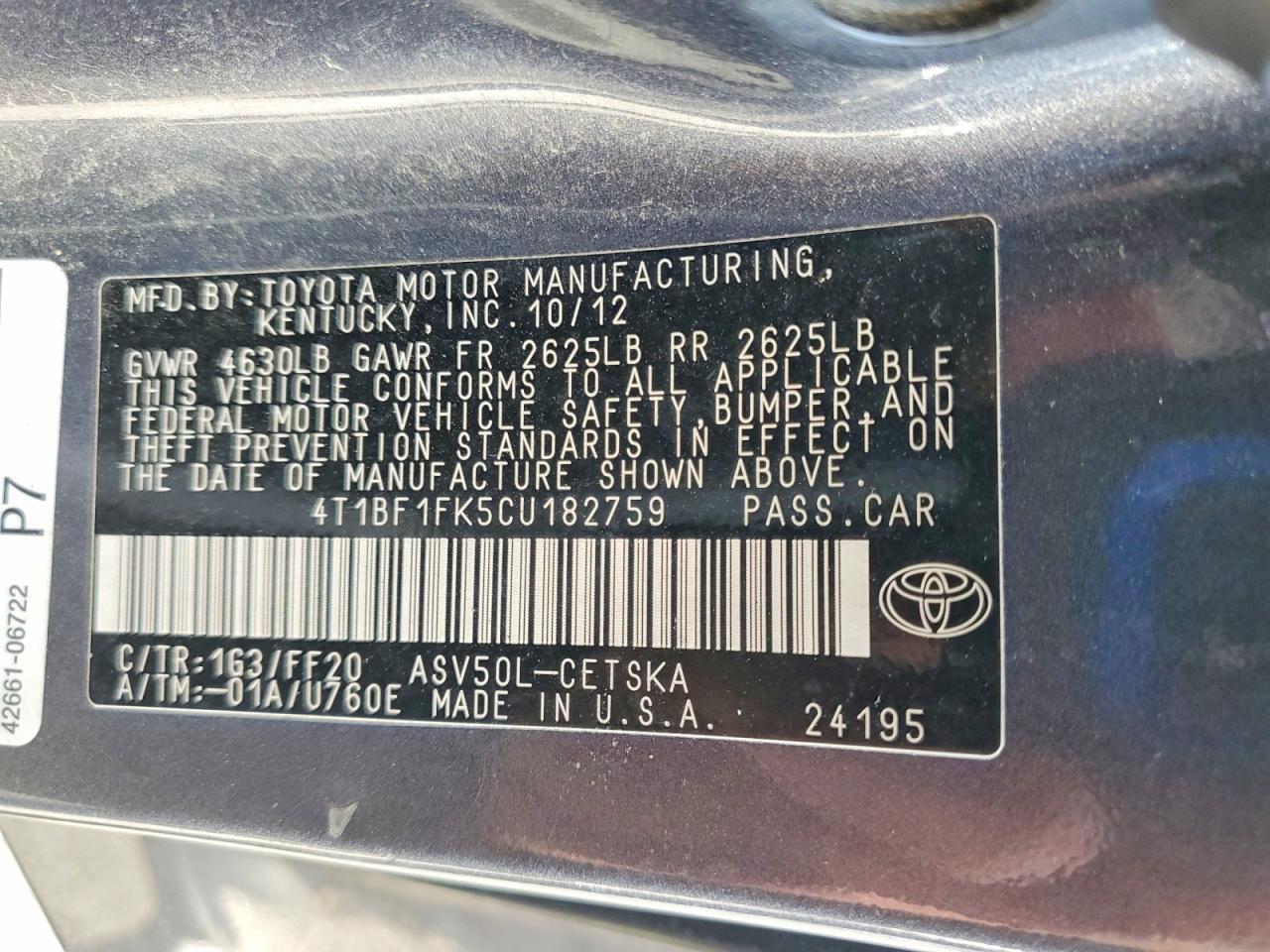 2012 TOYOTA CAMRY