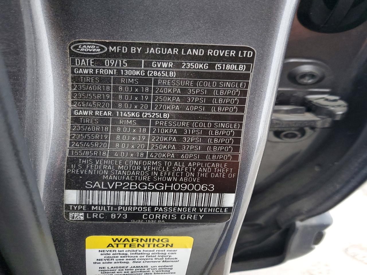 2016 LAND ROVER RANGE ROVER EVOQUE