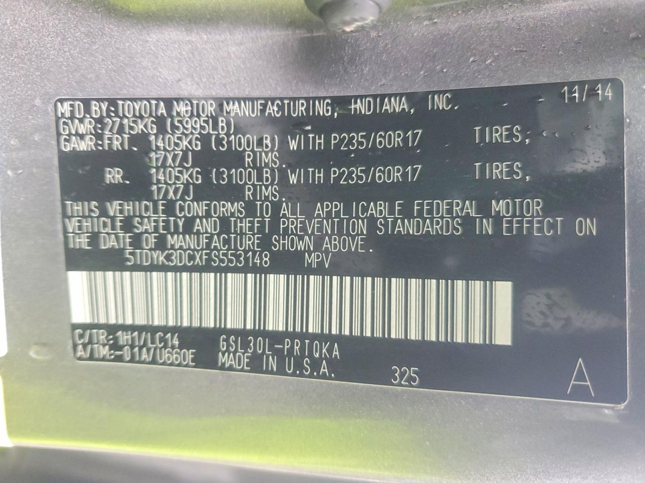 2015 TOYOTA SIENNA