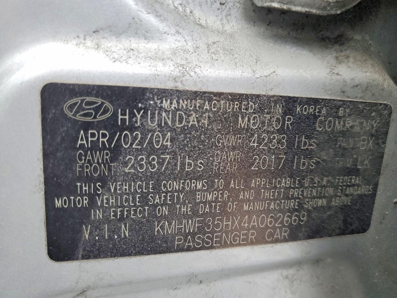 2004 HYUNDAI SONATA