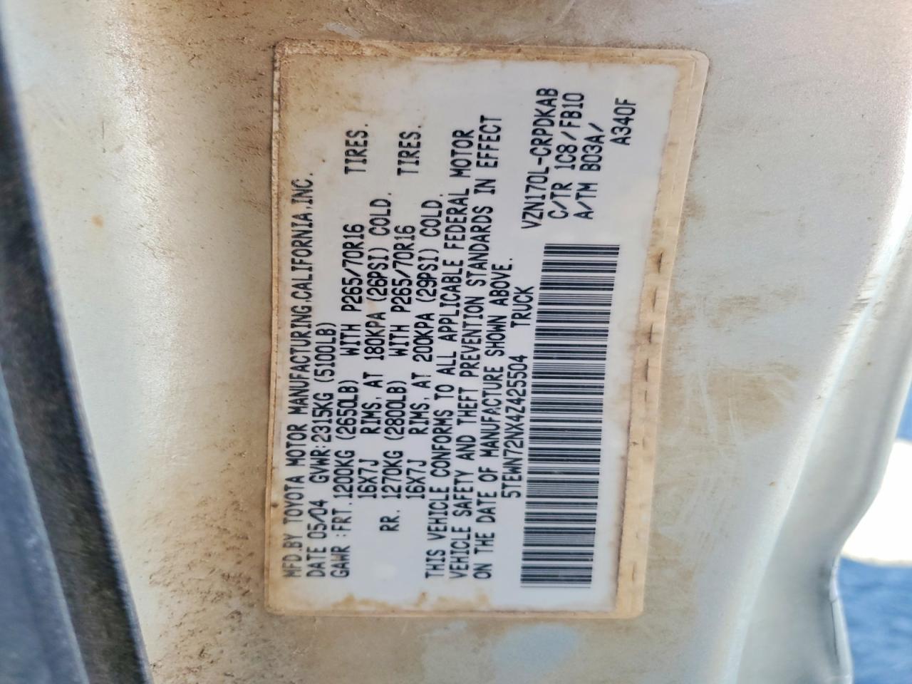 2004 TOYOTA TACOMA