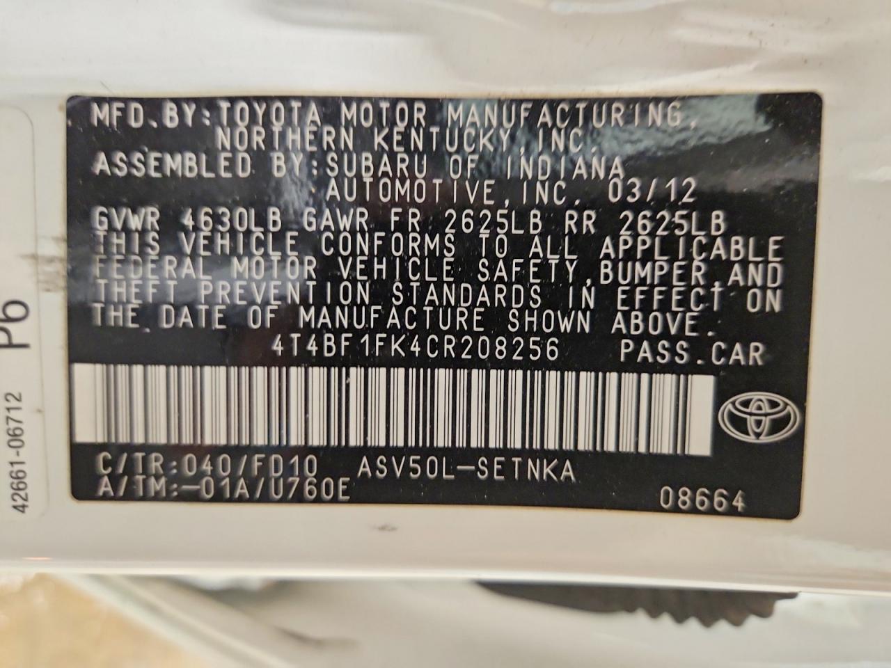 2012 TOYOTA CAMRY