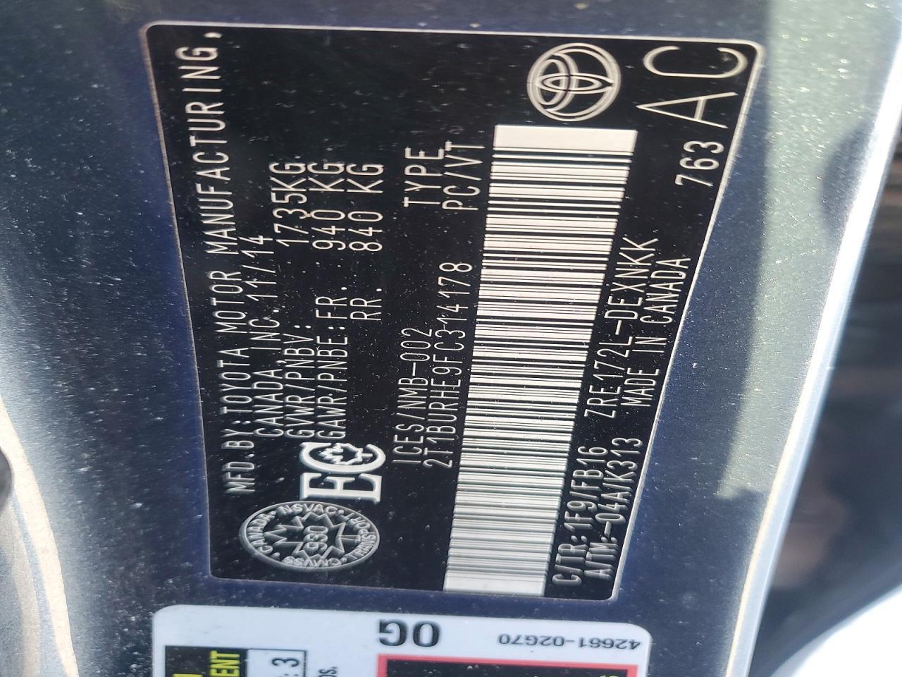 2015 TOYOTA COROLLA