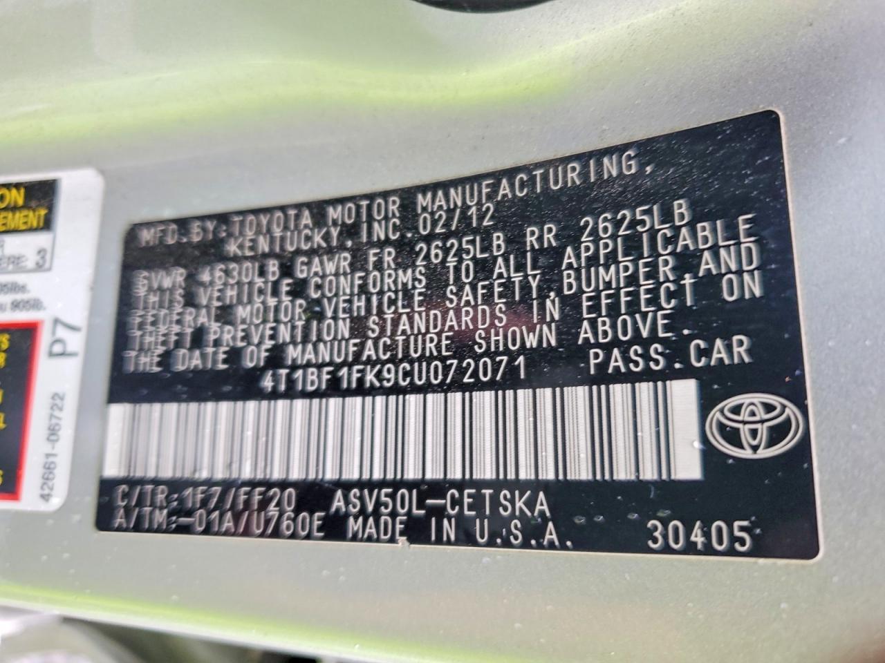 2012 TOYOTA CAMRY