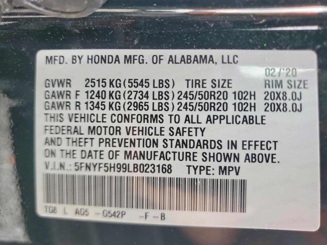 2020 HONDA PILOT