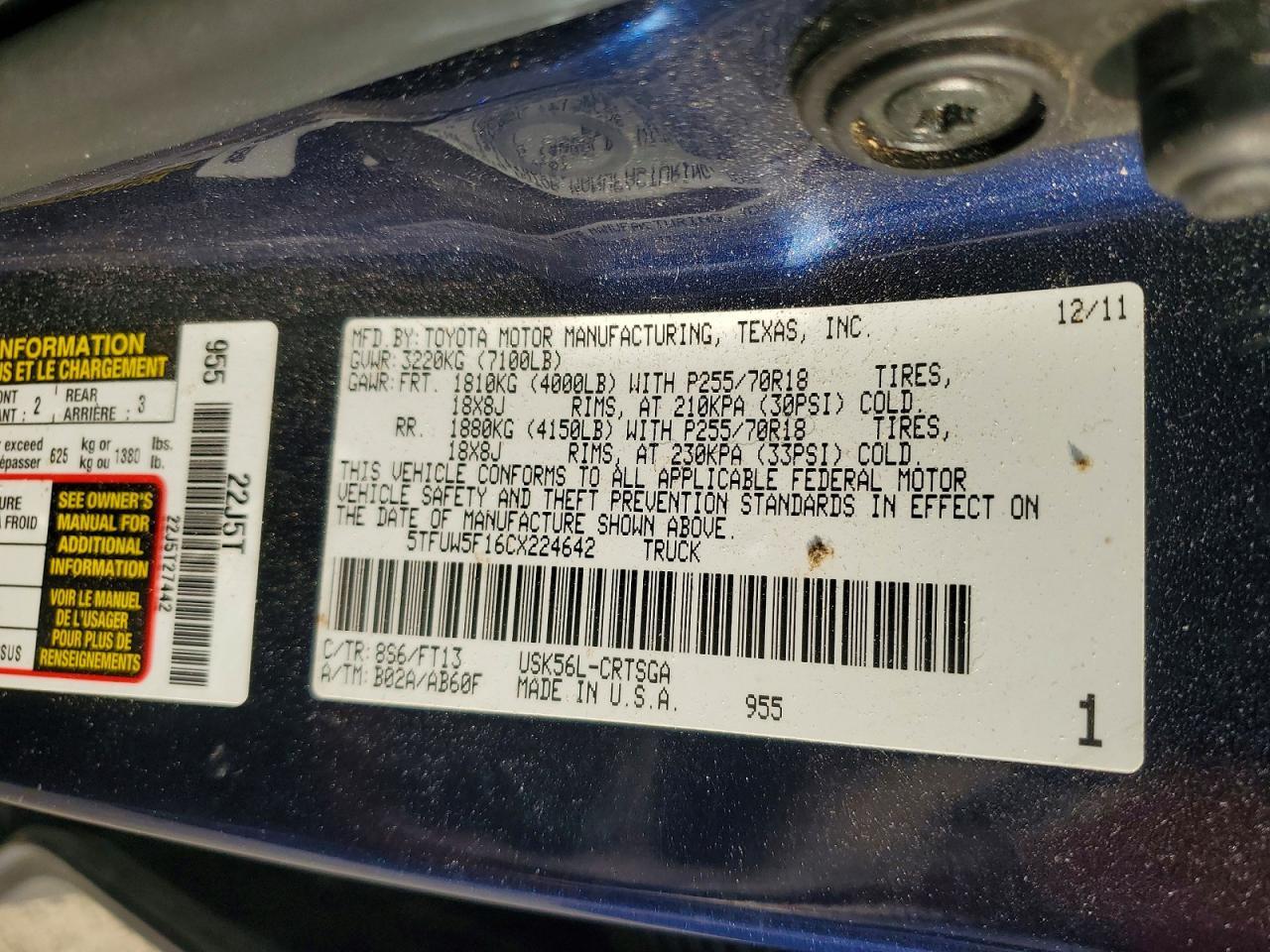 2012 TOYOTA TUNDRA