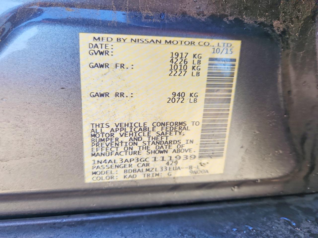 2016 NISSAN ALTIMA