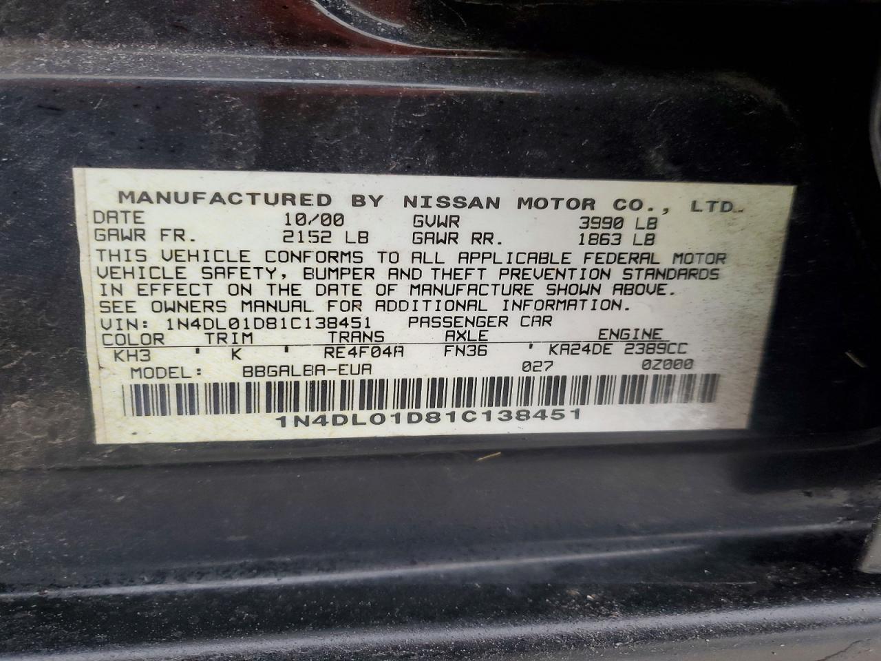 2001 NISSAN ALTIMA