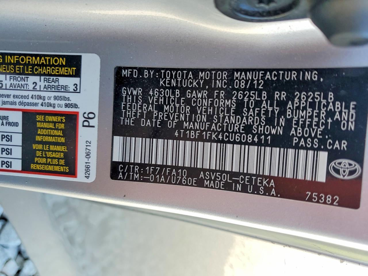 2012 TOYOTA CAMRY
