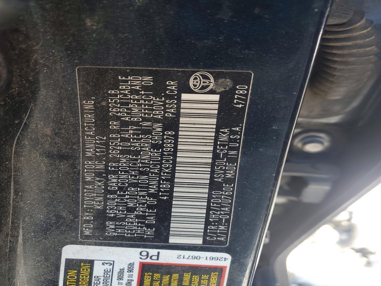 2012 TOYOTA CAMRY