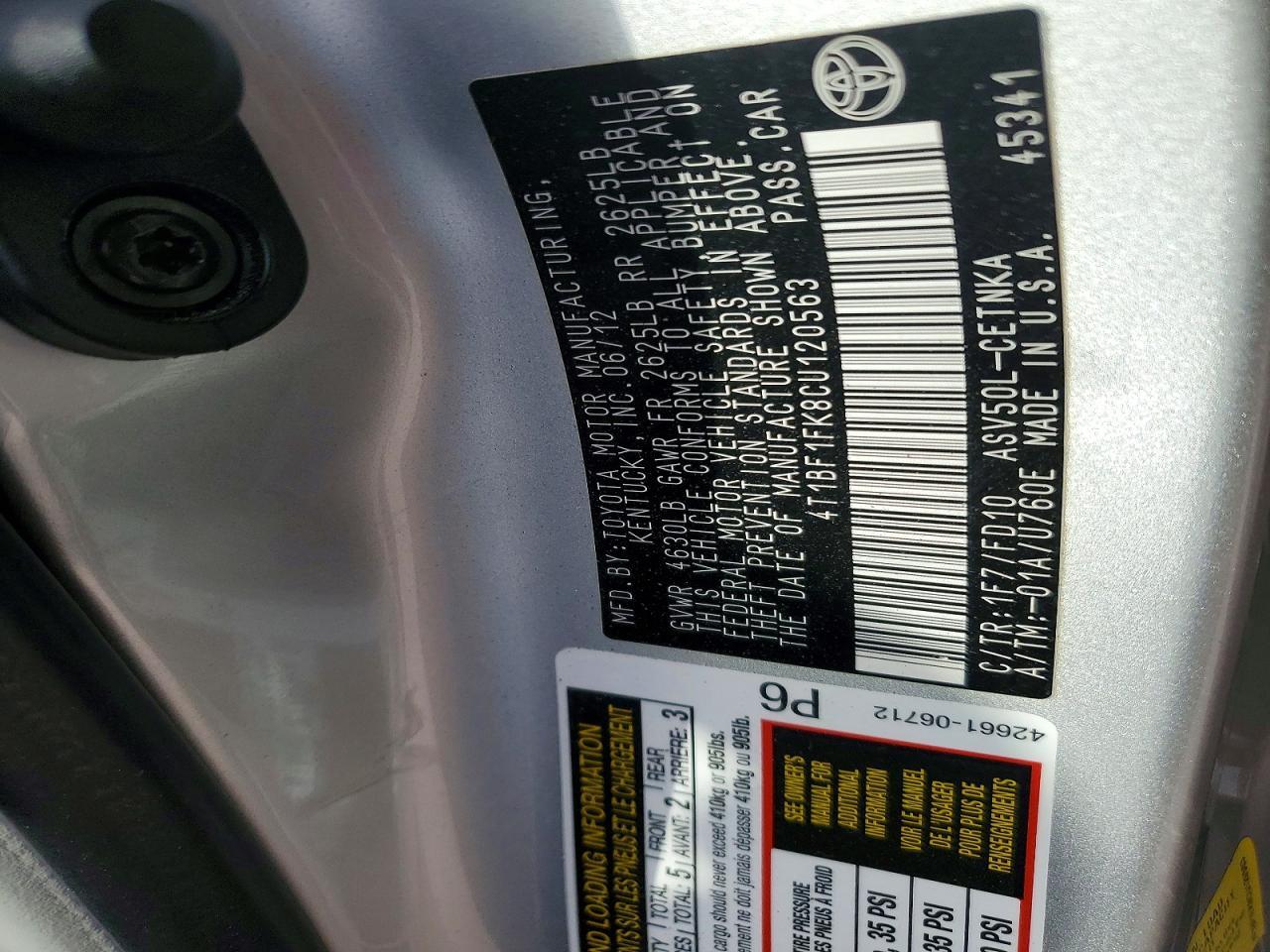 2012 TOYOTA CAMRY