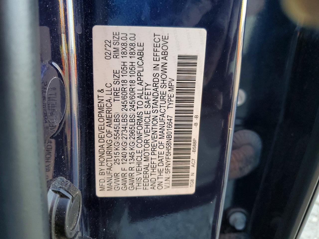 2022 HONDA PILOT