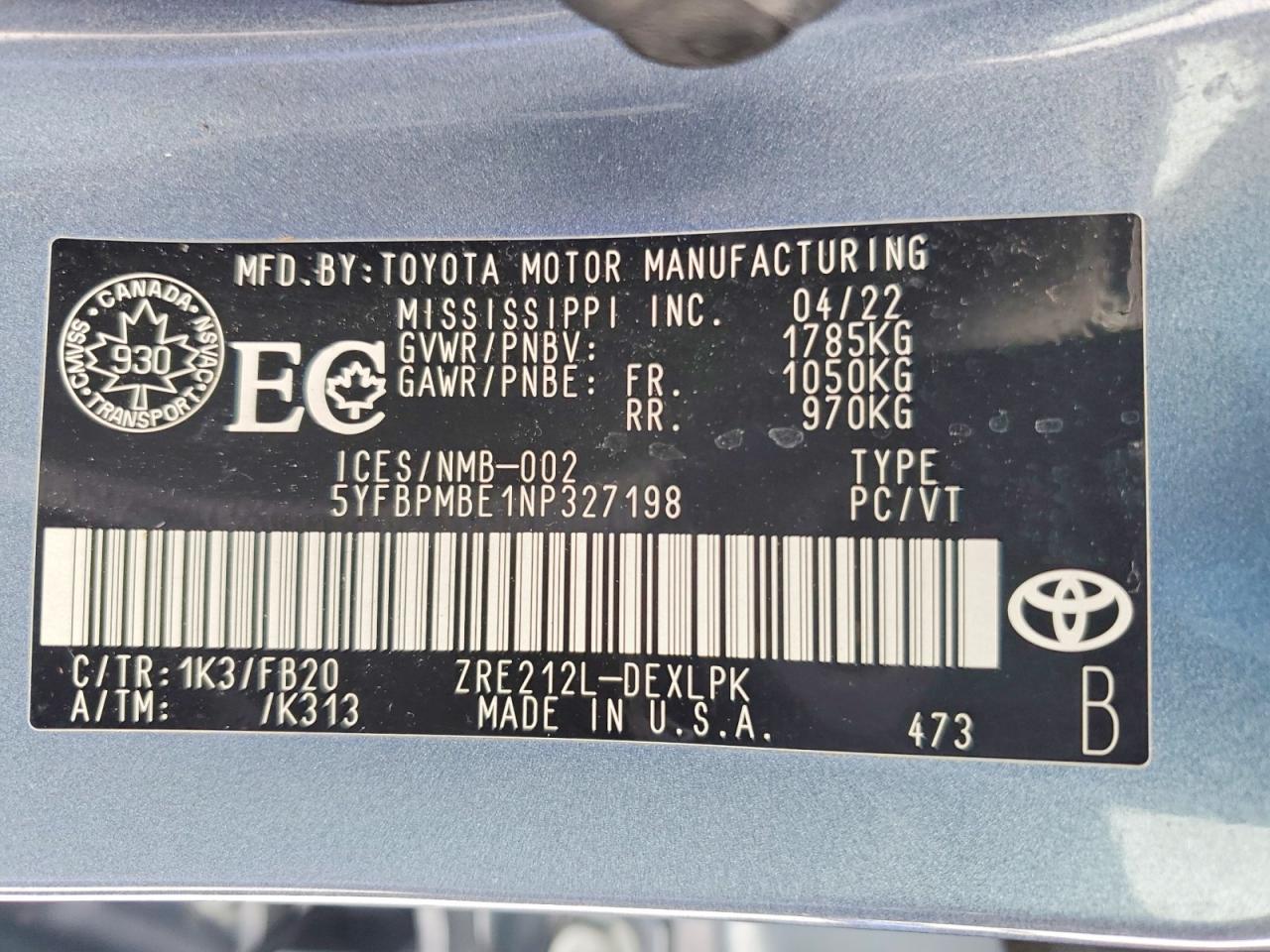 2022 TOYOTA COROLLA