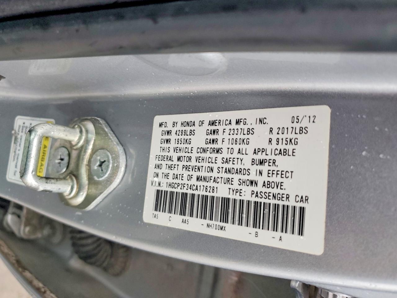 2012 HONDA ACCORD
