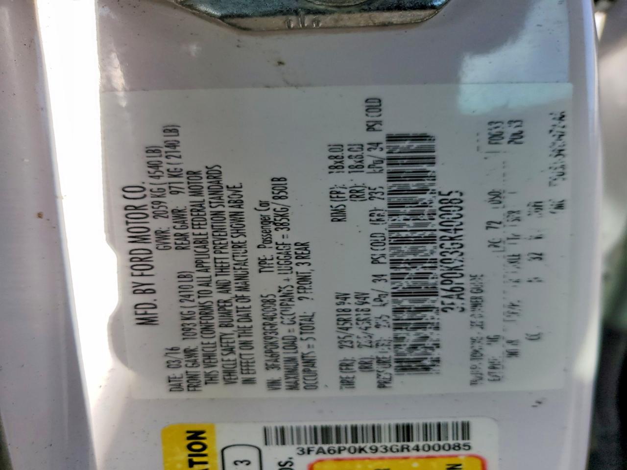 2016 FORD FUSION