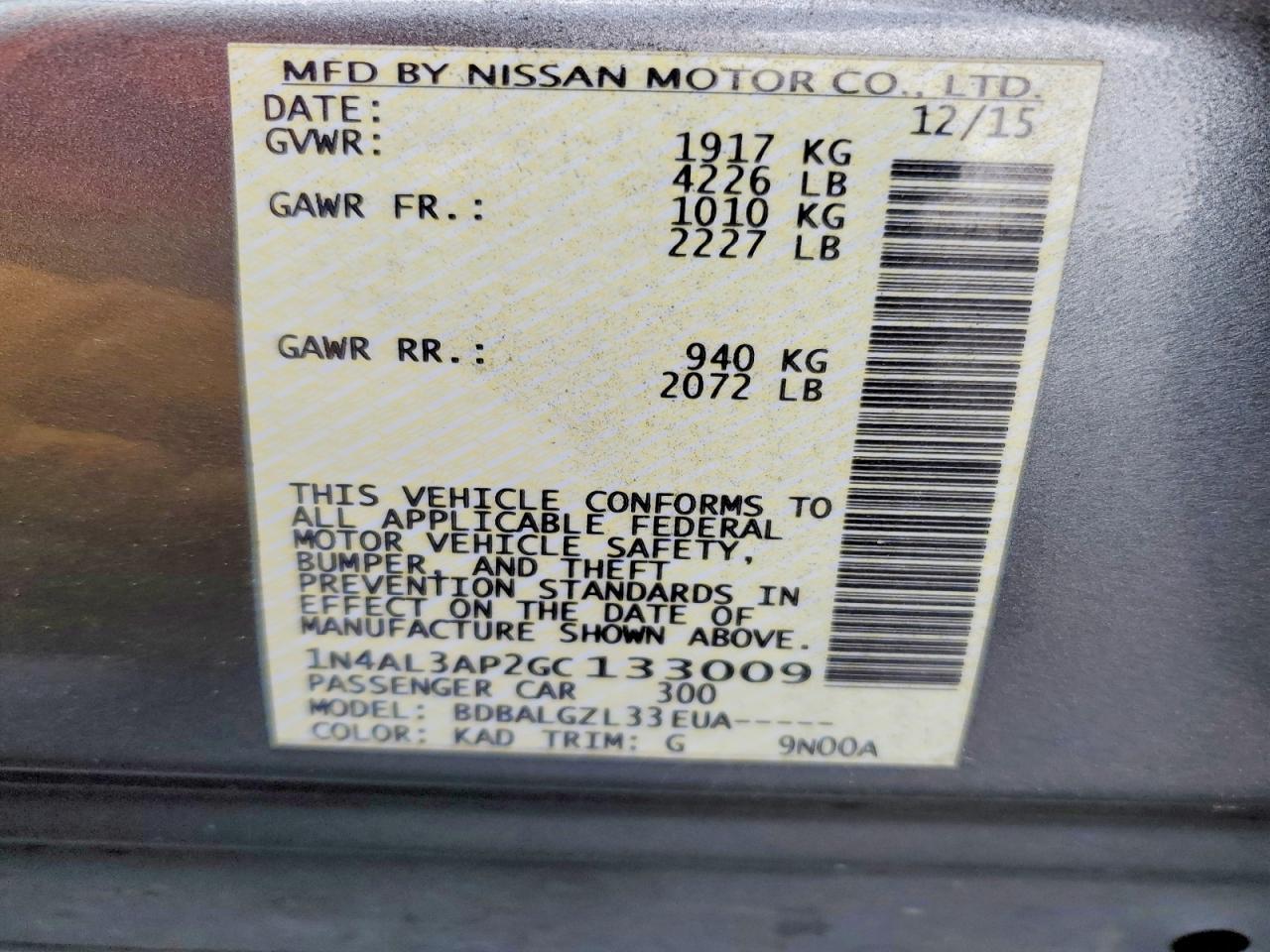 2016 NISSAN ALTIMA