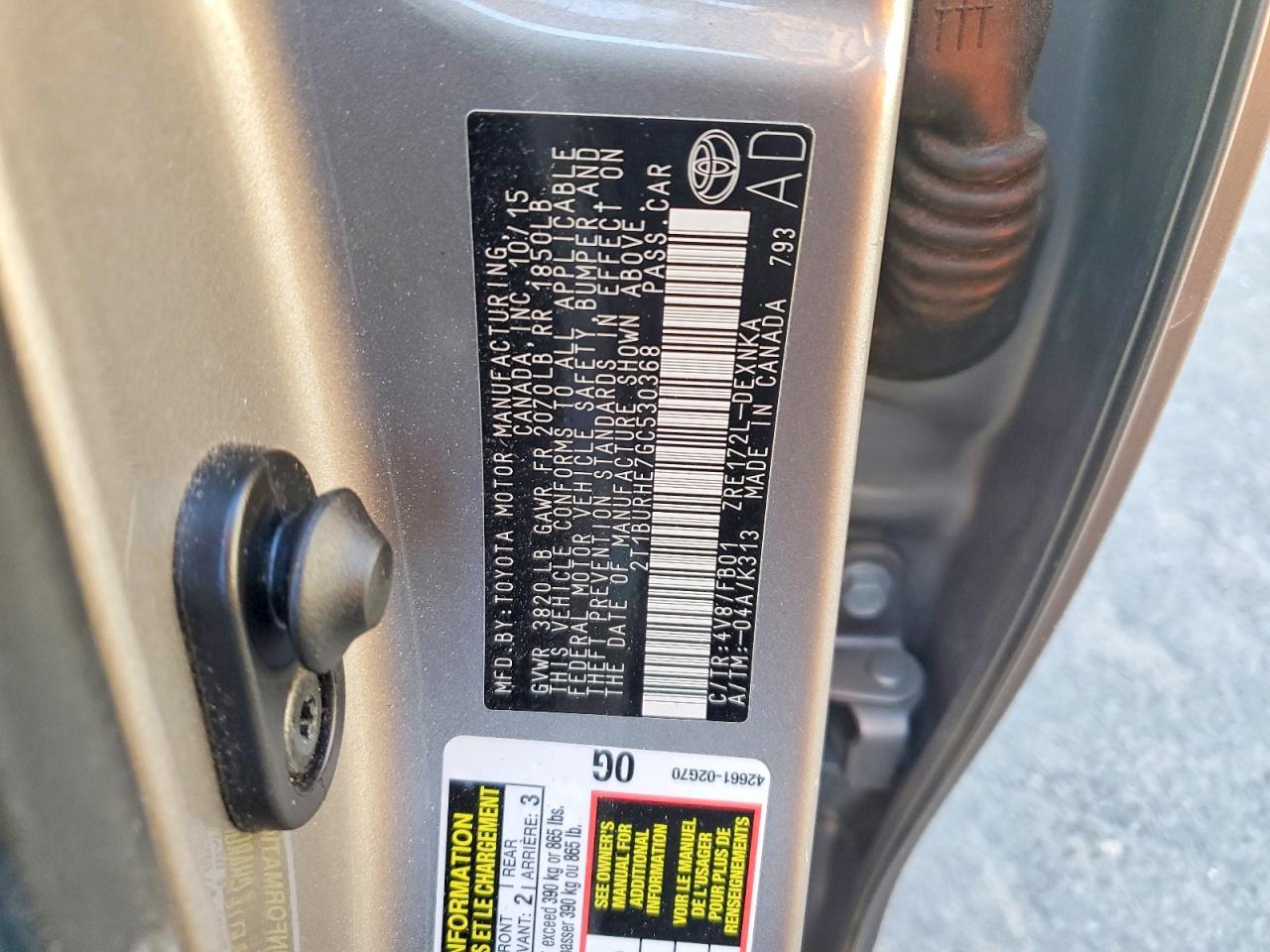 2016 TOYOTA COROLLA