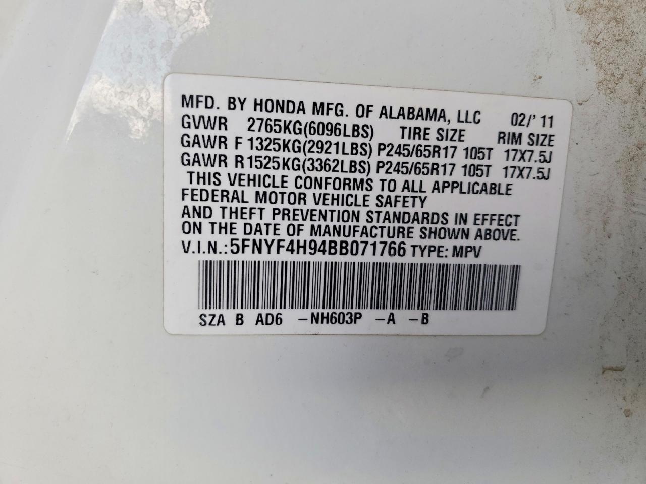 2011 HONDA PILOT
