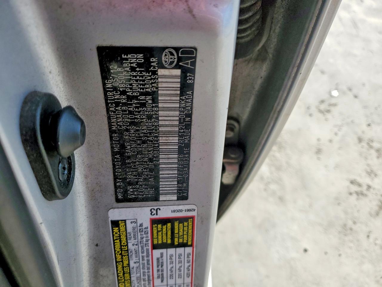 2012 TOYOTA COROLLA