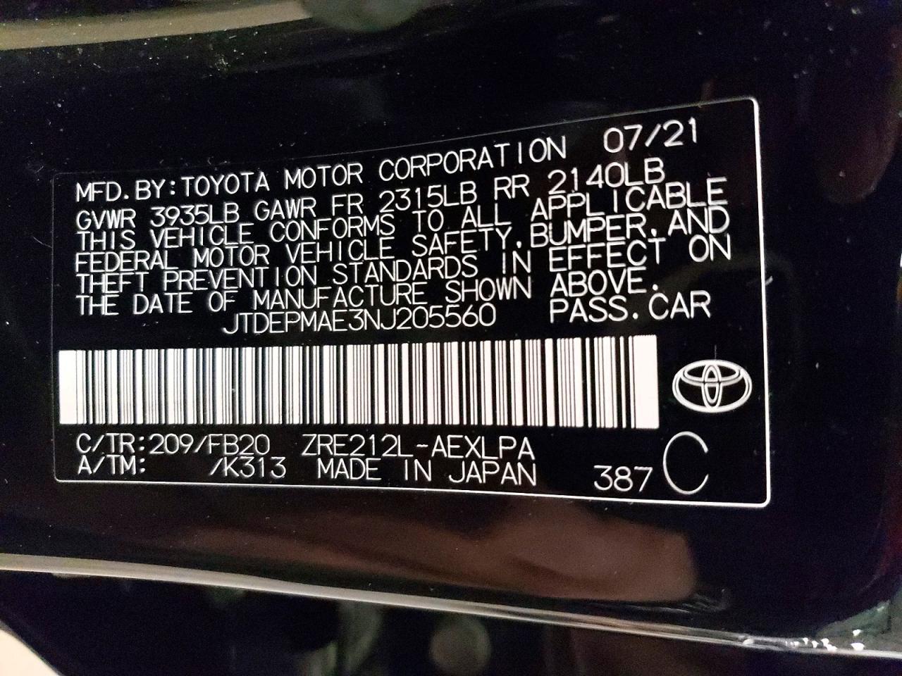 2022 TOYOTA COROLLA