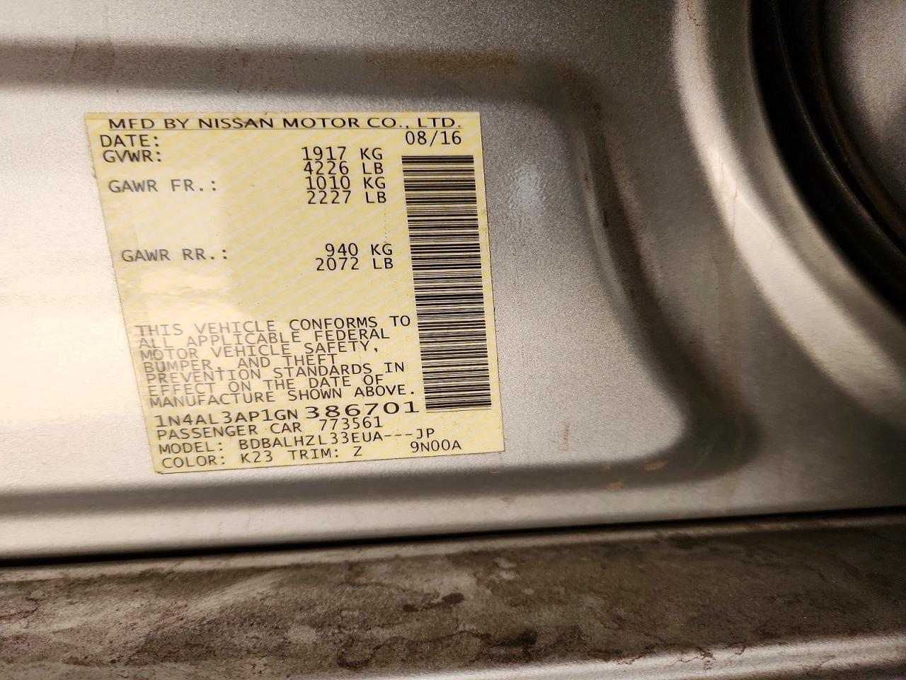2016 NISSAN ALTIMA