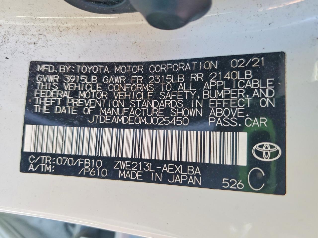 2021 TOYOTA COROLLA
