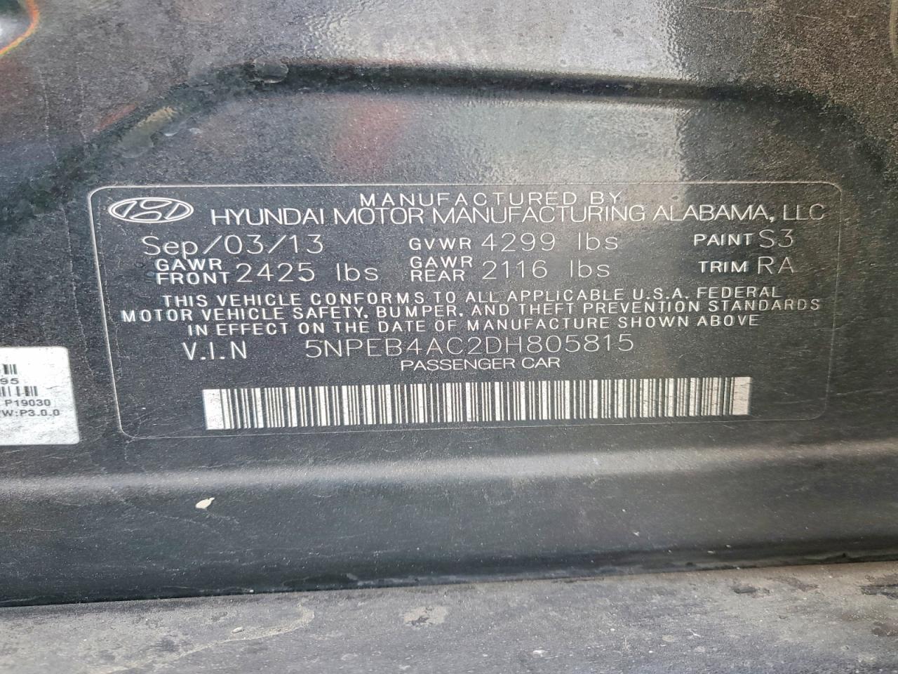 2013 HYUNDAI SONATA