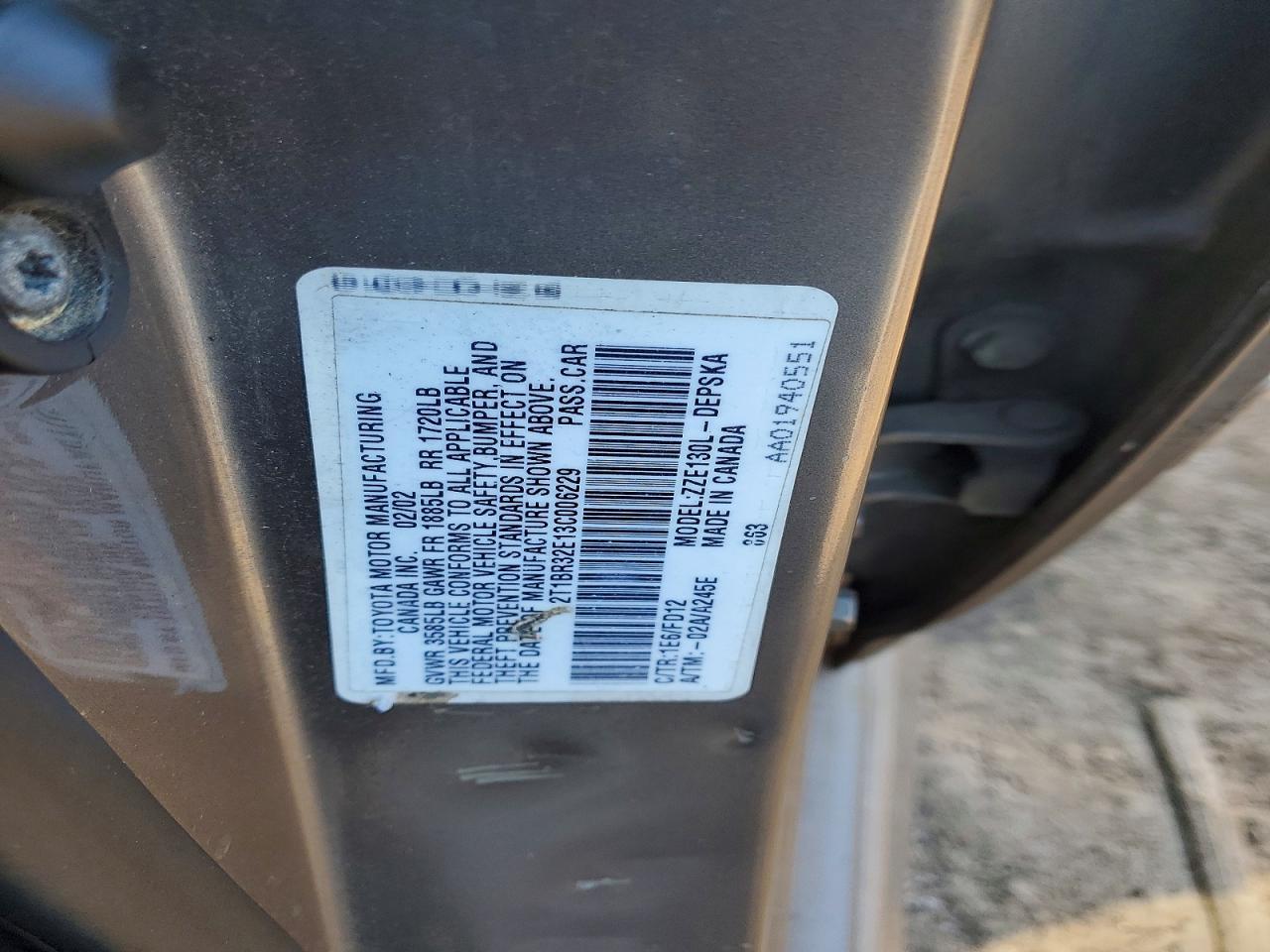 2003 TOYOTA COROLLA