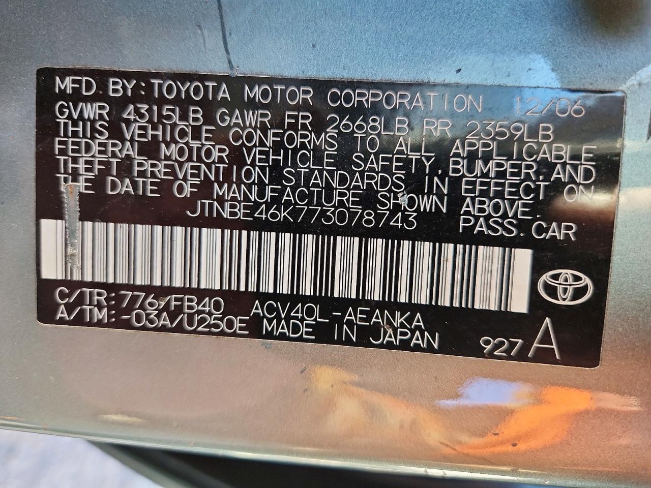 2007 TOYOTA CAMRY