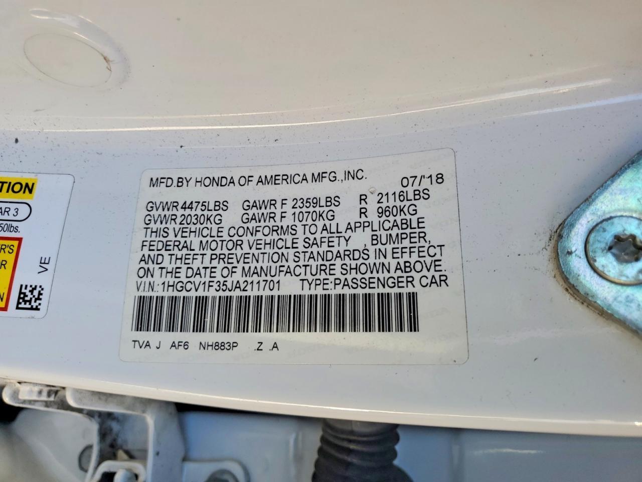 2018 HONDA ACCORD