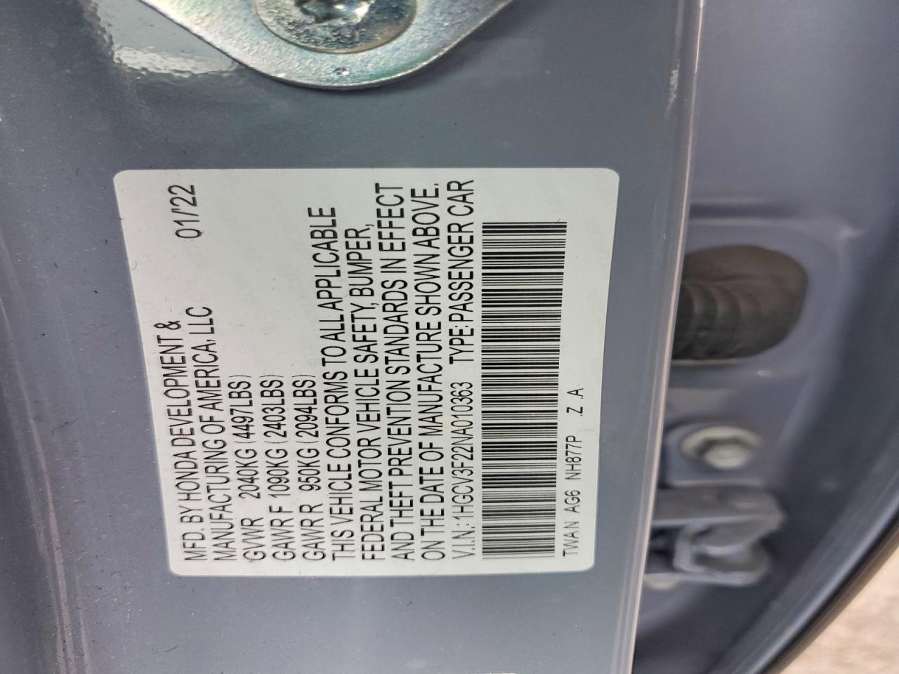2022 HONDA ACCORD