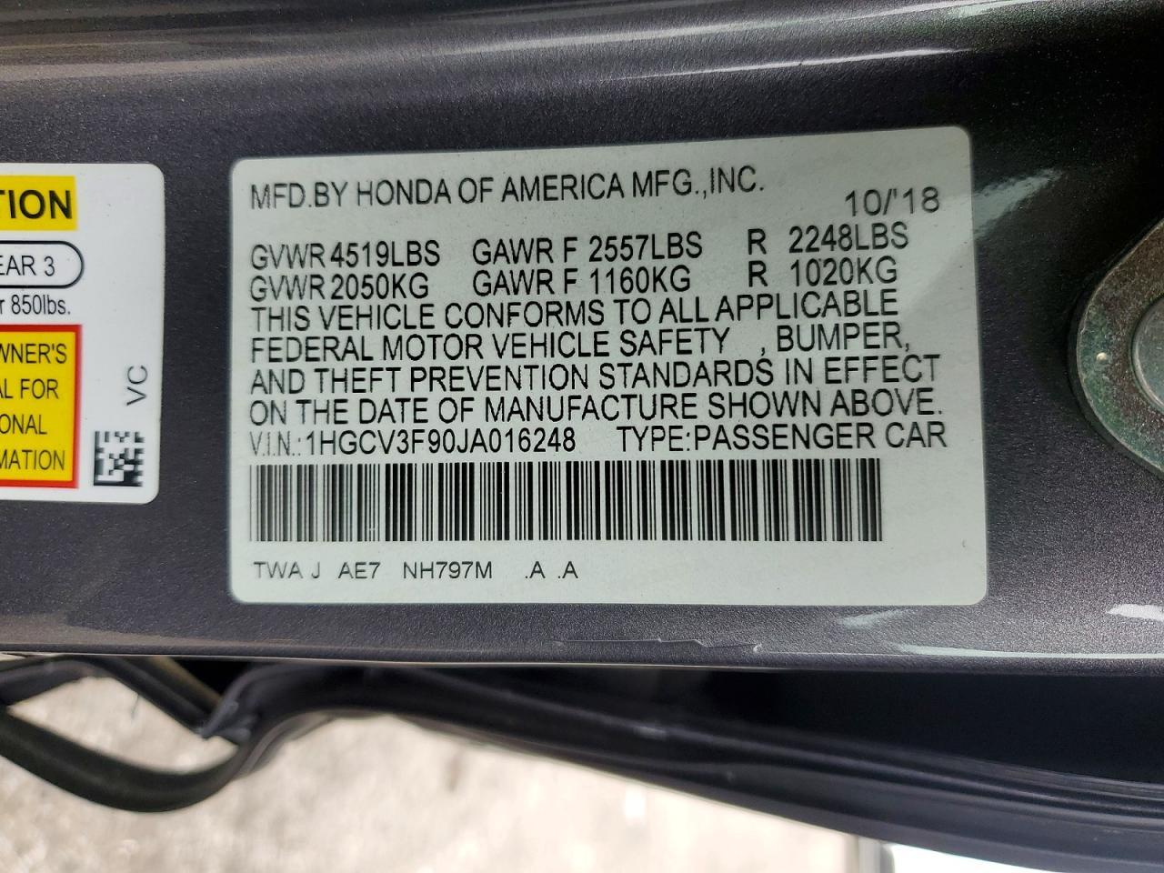 2018 HONDA ACCORD