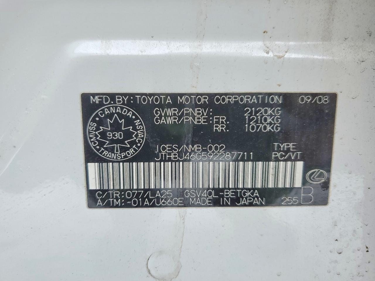 2009 LEXUS ES 350