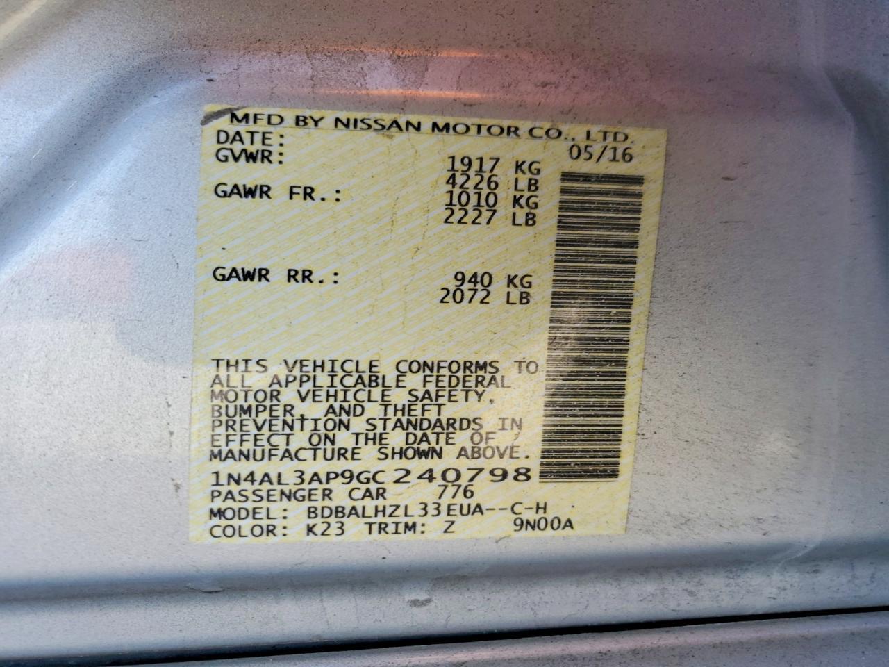 2016 NISSAN ALTIMA