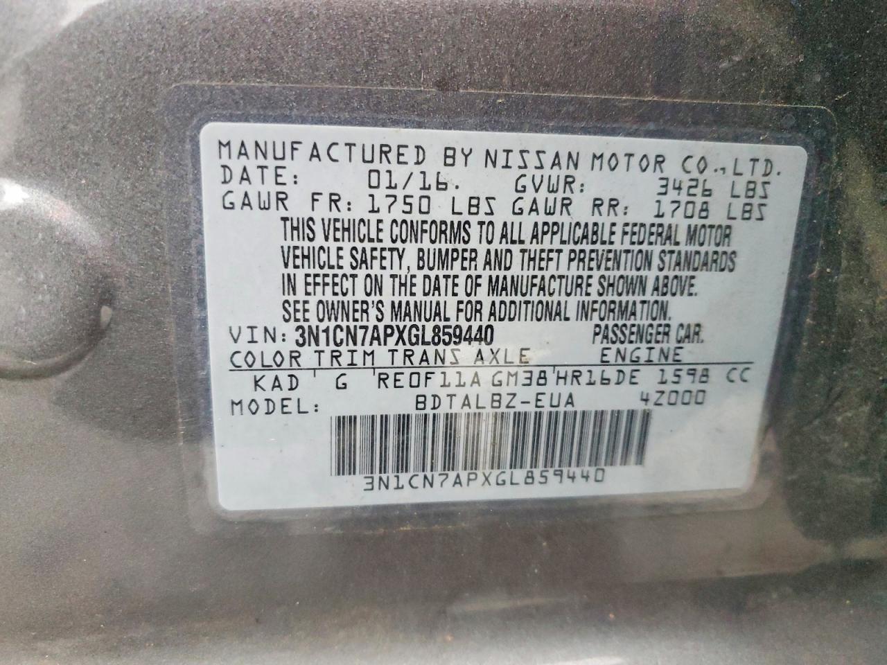 2016 NISSAN VERSA