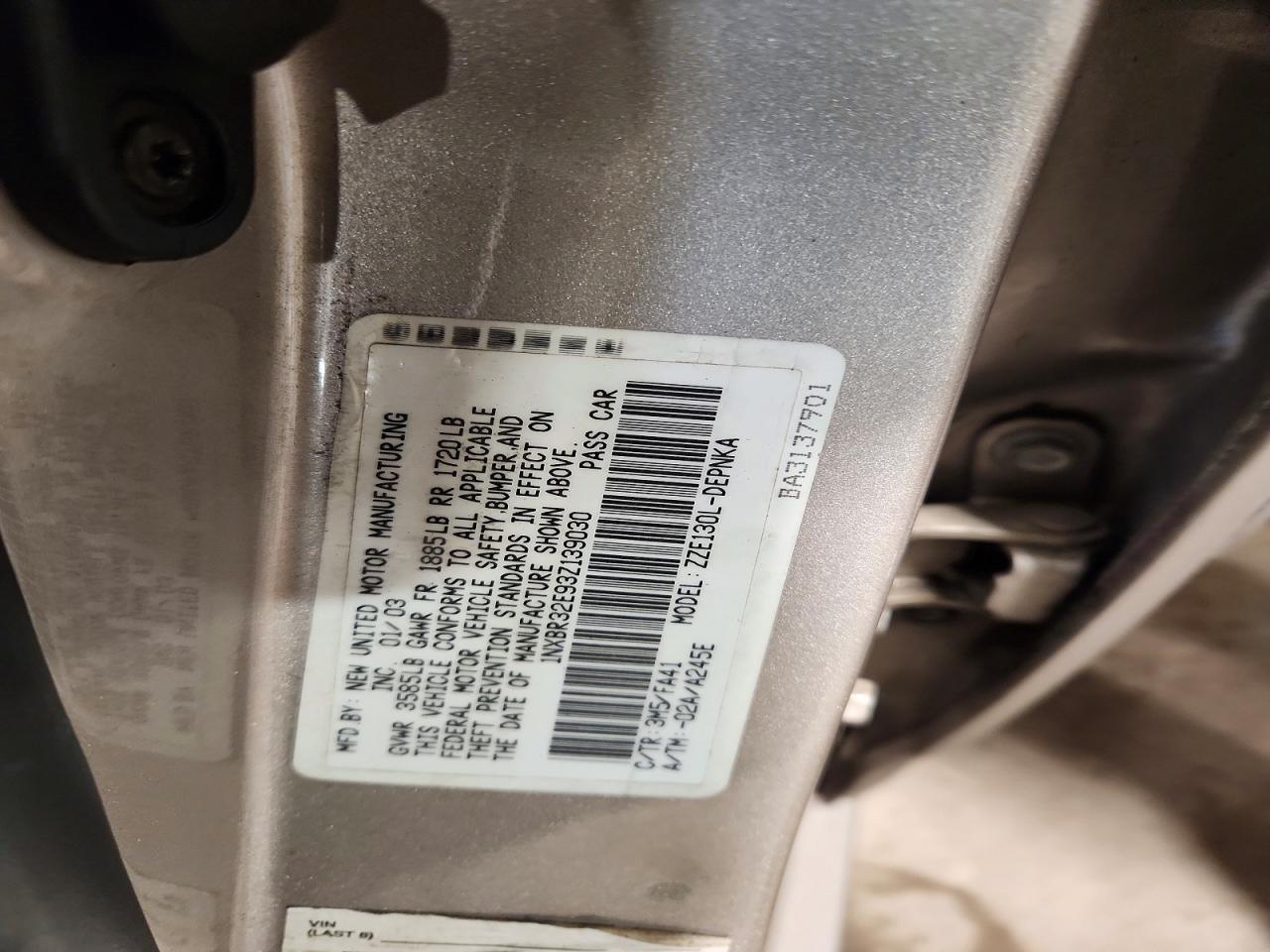 2003 TOYOTA COROLLA