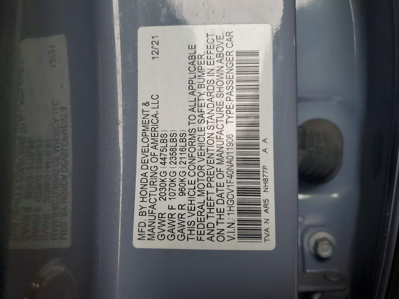 2022 HONDA ACCORD