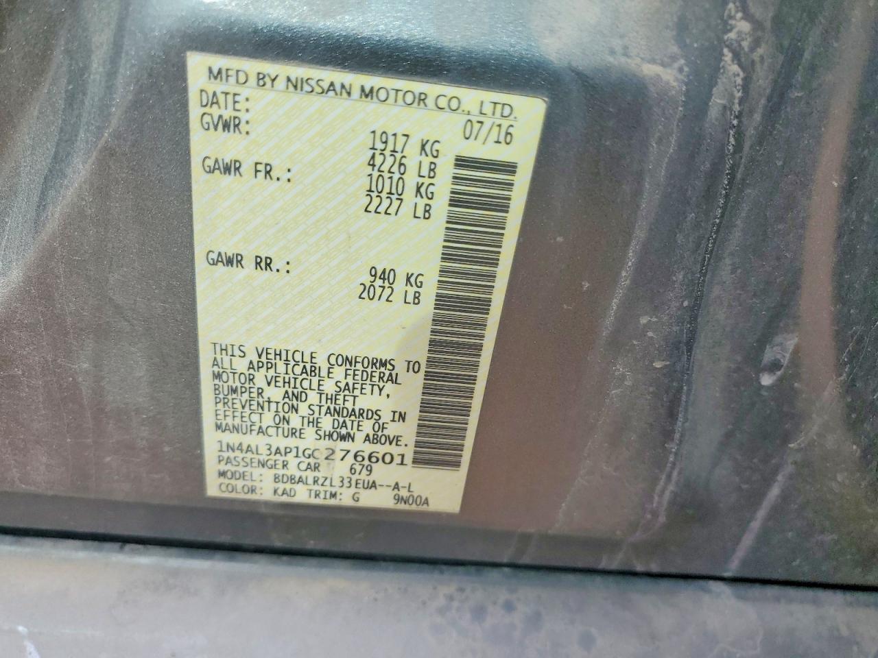 2016 NISSAN ALTIMA