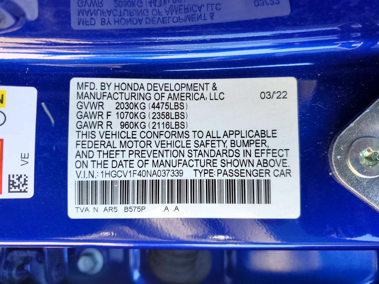 2022 HONDA ACCORD