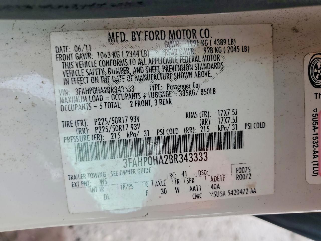 2011 FORD FUSION