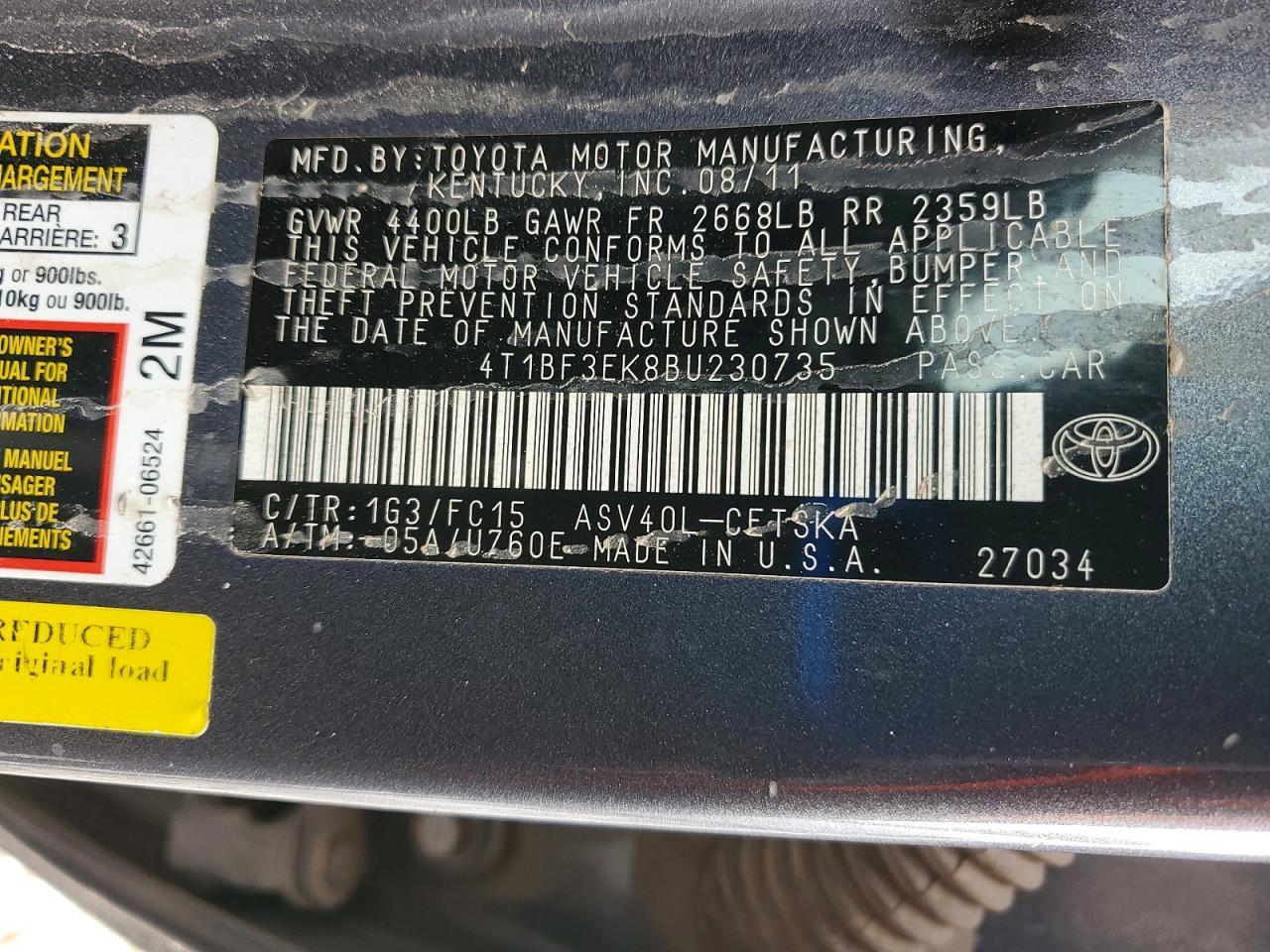 2011 TOYOTA CAMRY