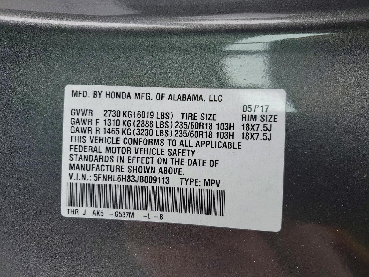 2018 HONDA ODYSSEY