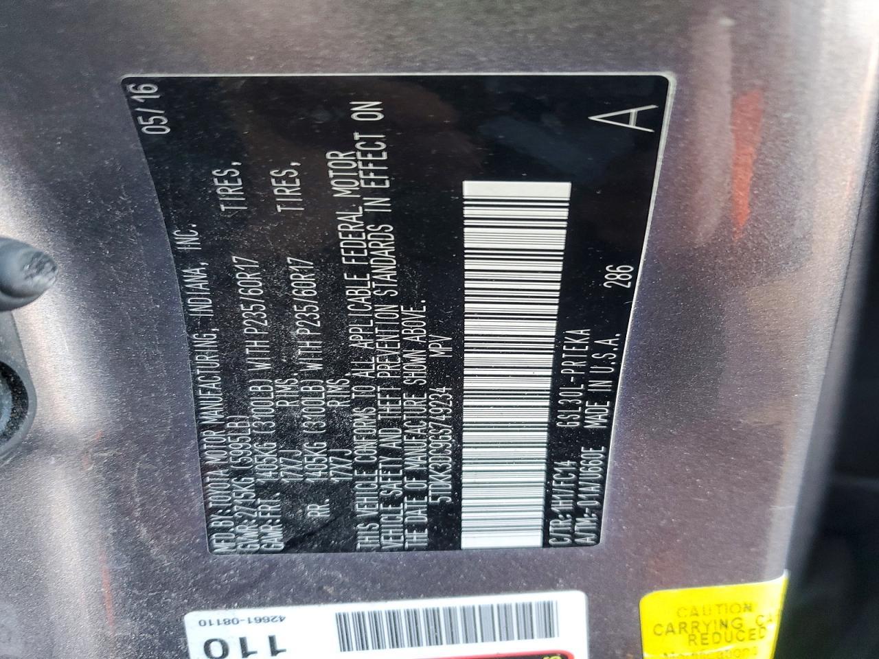 2016 TOYOTA SIENNA