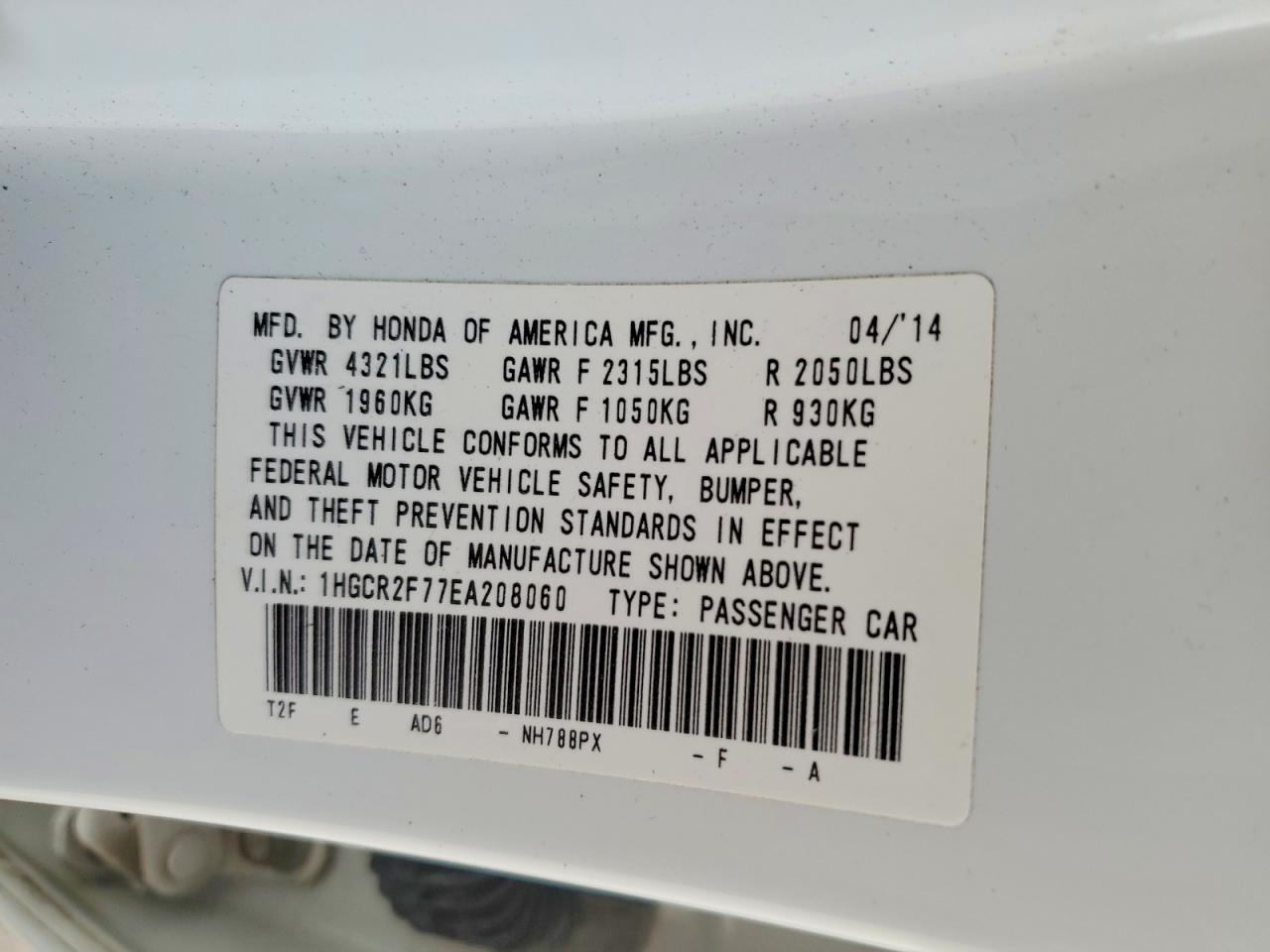 2014 HONDA ACCORD