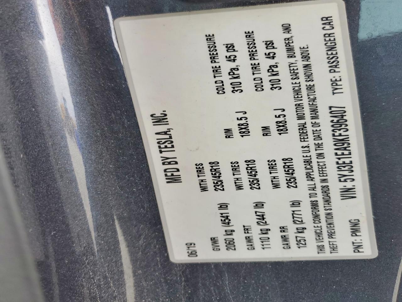 2019 TESLA MODEL 3