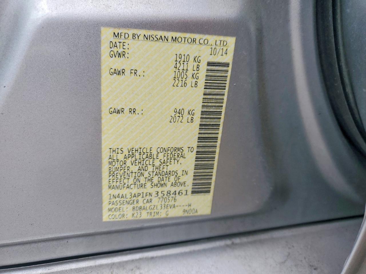 2015 NISSAN ALTIMA