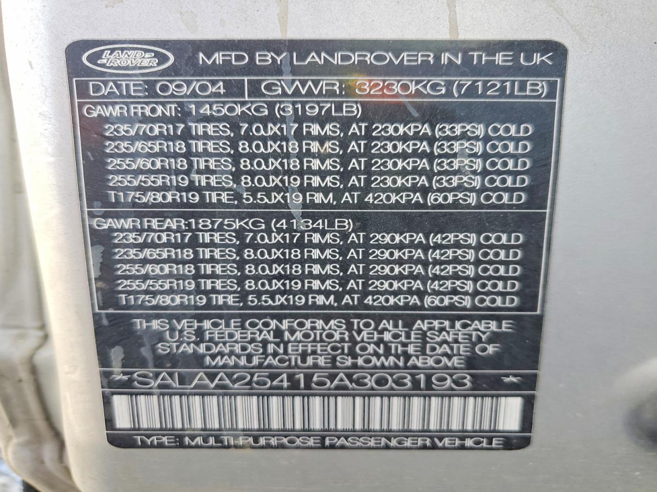 2005 LAND ROVER