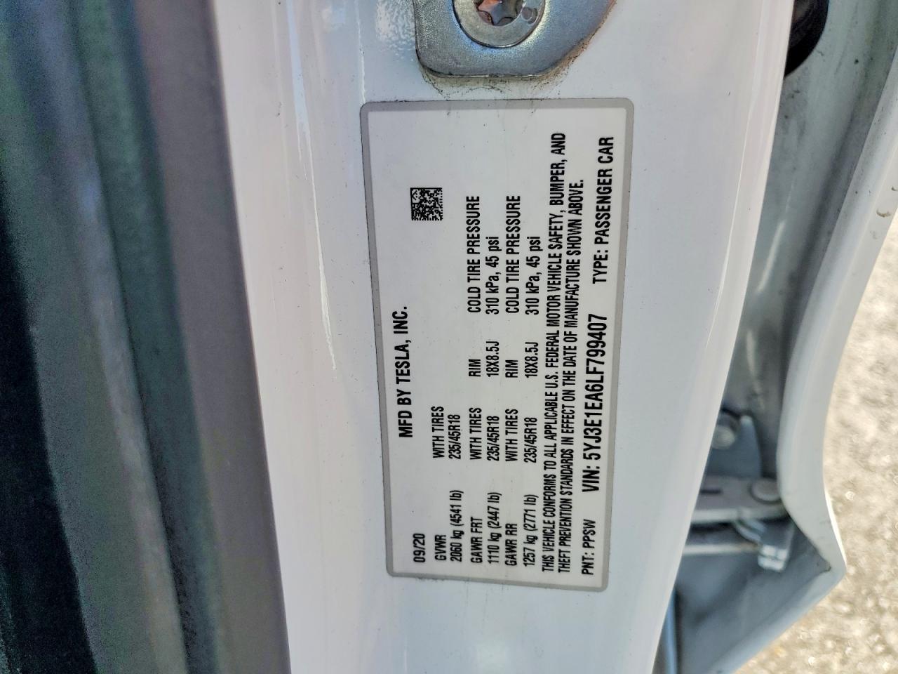 2020 TESLA MODEL 3